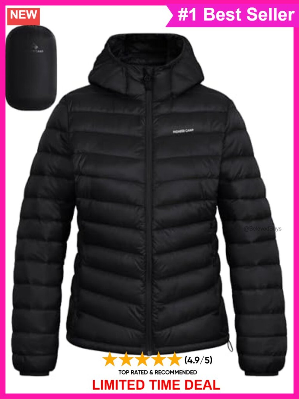 Packable Puffer Jacket Lightweight Water-Repellent Quilted Coat with Hood